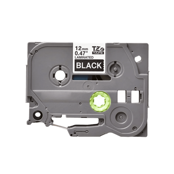 Brother 12mm Laminated Label Tape - White Text on Black Background