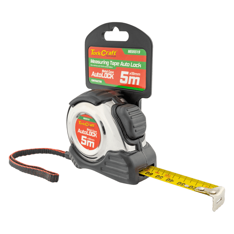 Tork Craft Measuring Tape - 5m × 19mm, Self-Lock, Stainless Steel & Rubber Casing, Matt Finish