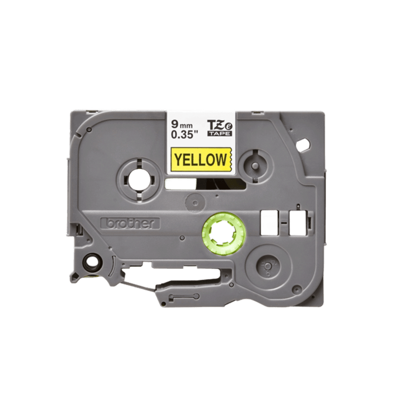 Brother 9mm Laminated Label Tape - Black on Yellow (8m, Outdoor Durable)