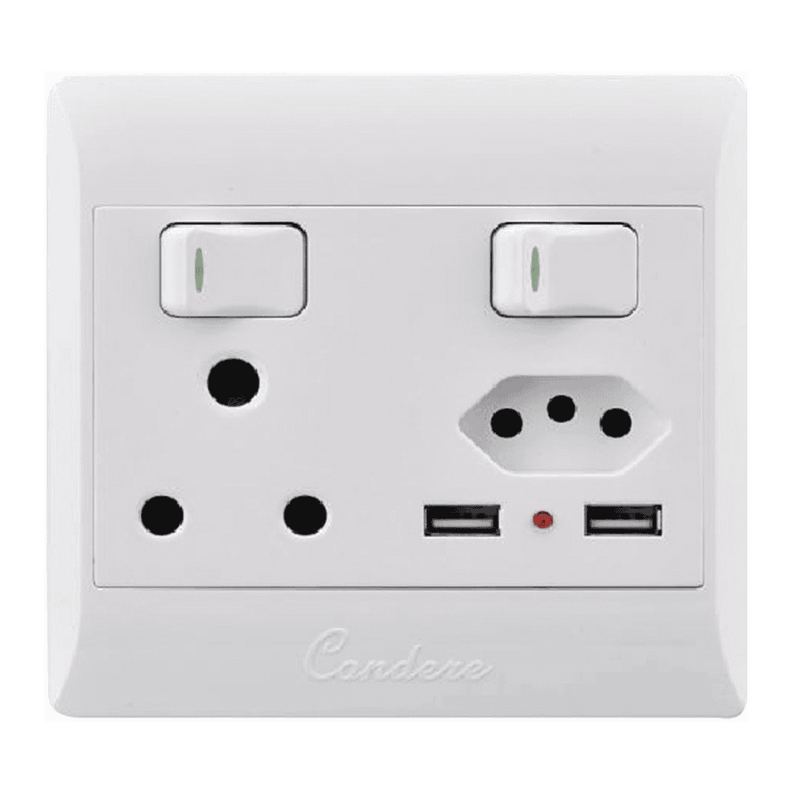 Chint Condere Switched Socket + Dual USB - 16A + 10A