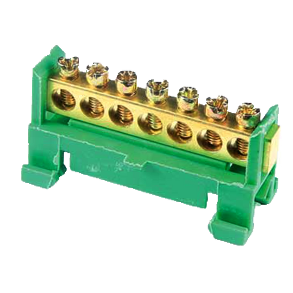 DIN Rail Terminal Strip - 70A, 7-Way, Green