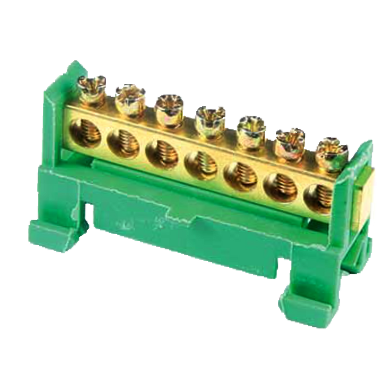 DIN Rail Terminal Strip - 70A, 7-Way, Green