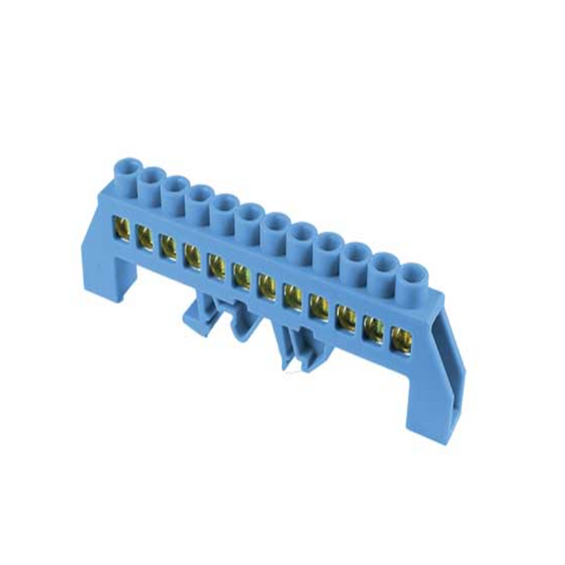 12-Way Blue DIN Mount Terminal Bar - Insulated, 8x12mm, 25mm²