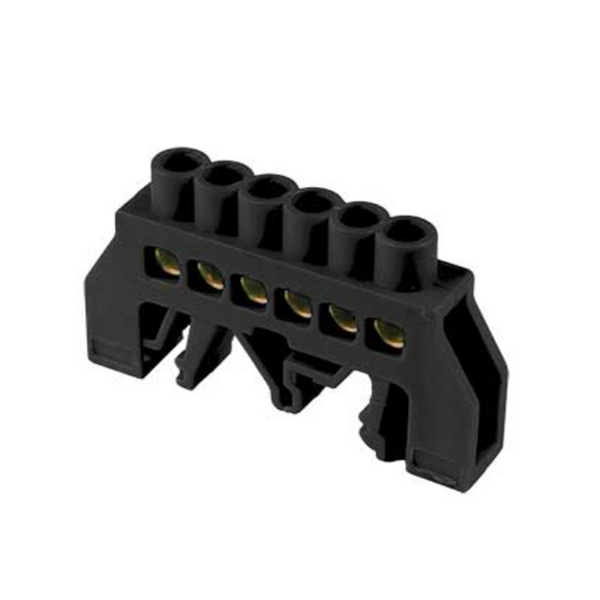 6-Way Black DIN Mount Terminal Bar - Insulated, 8x12mm, 25mm²