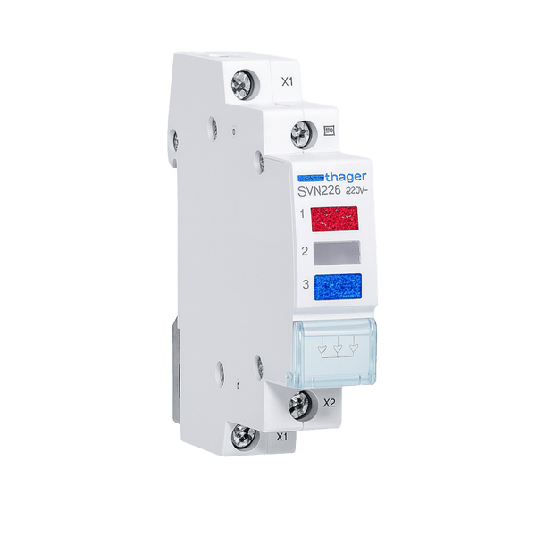 Hager Multi-Color Indicator Light - Red/Clear/Blue, DIN Rail 18mm, 230VAC