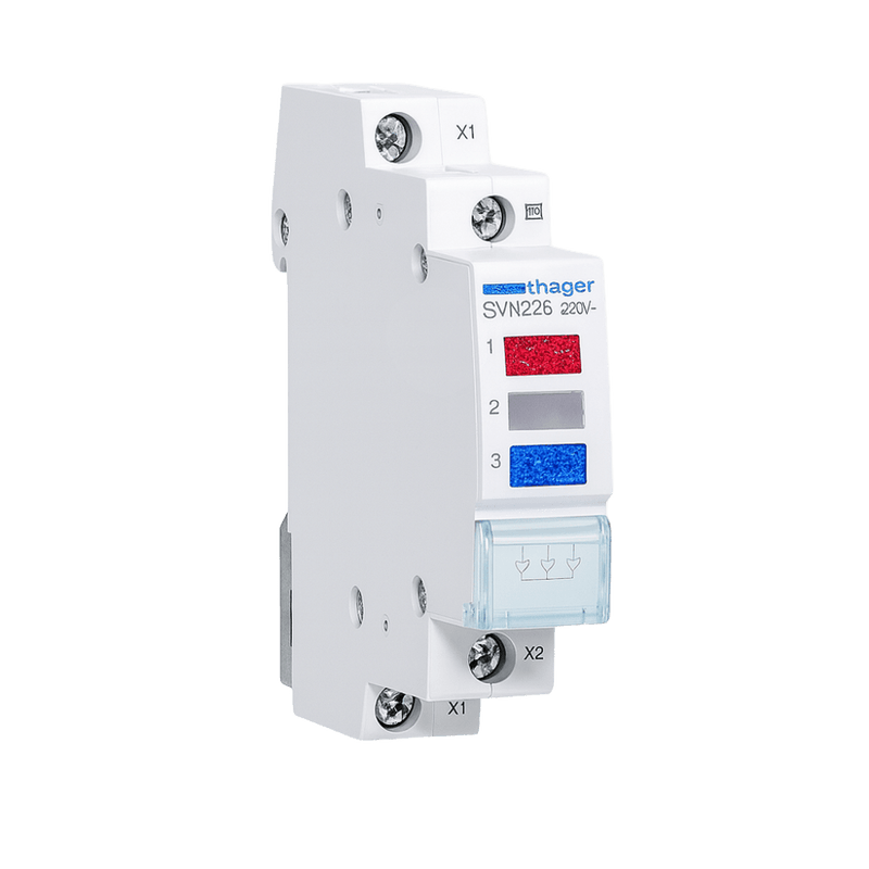 Hager Multi-Color Indicator Light - Red/Clear/Blue, DIN Rail 18mm, 230VAC