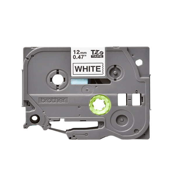 Brother 12mm Laminated Label Tape - Black Text on White Background, 8m Roll, Outdoor Durable