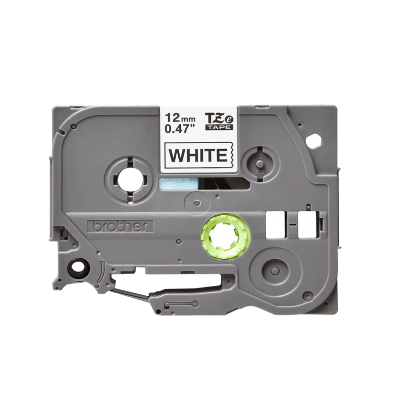 Brother 12mm Laminated Label Tape - Black Text on White Background, 8m Roll, Outdoor Durable