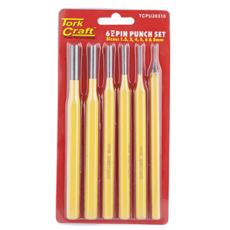 Tork Craft 6-Piece Pin Punch Set - 1.5mm to 8mm, Yellow