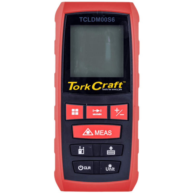 Tork Craft Laser Distance Meter - 0.2 to 60m, with Volume, Area, Min/Max, and Pythagoras Functions