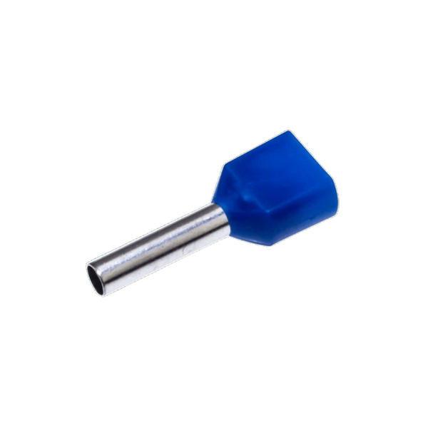 Insulated Bootlace Ferrule - Blue, Double Crimp, 2.5mm