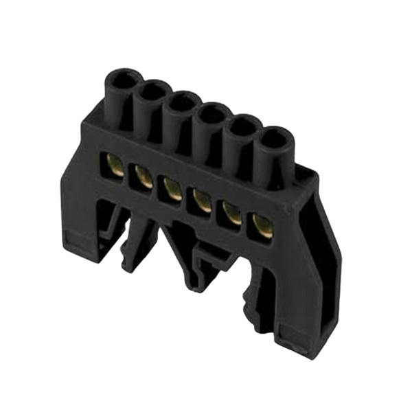 6-Way Black Neutral Bar - 6x9mm, 16mm DIN Mount