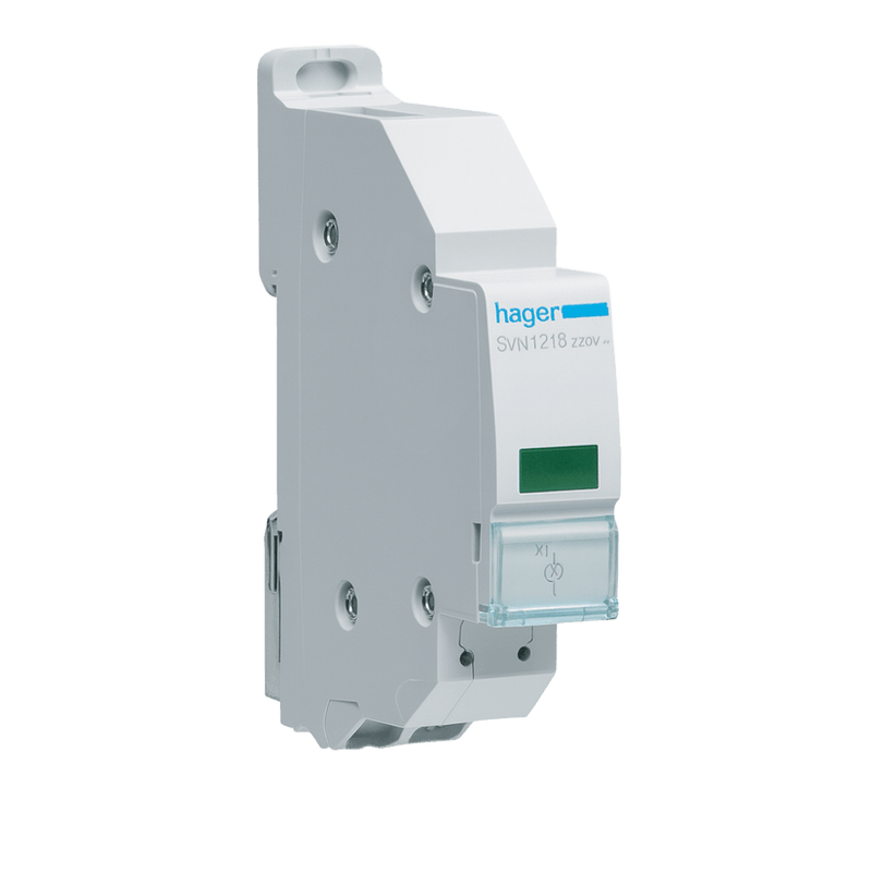 Hager LED Indicator Light - Green, DIN Rail 18mm, 230VAC