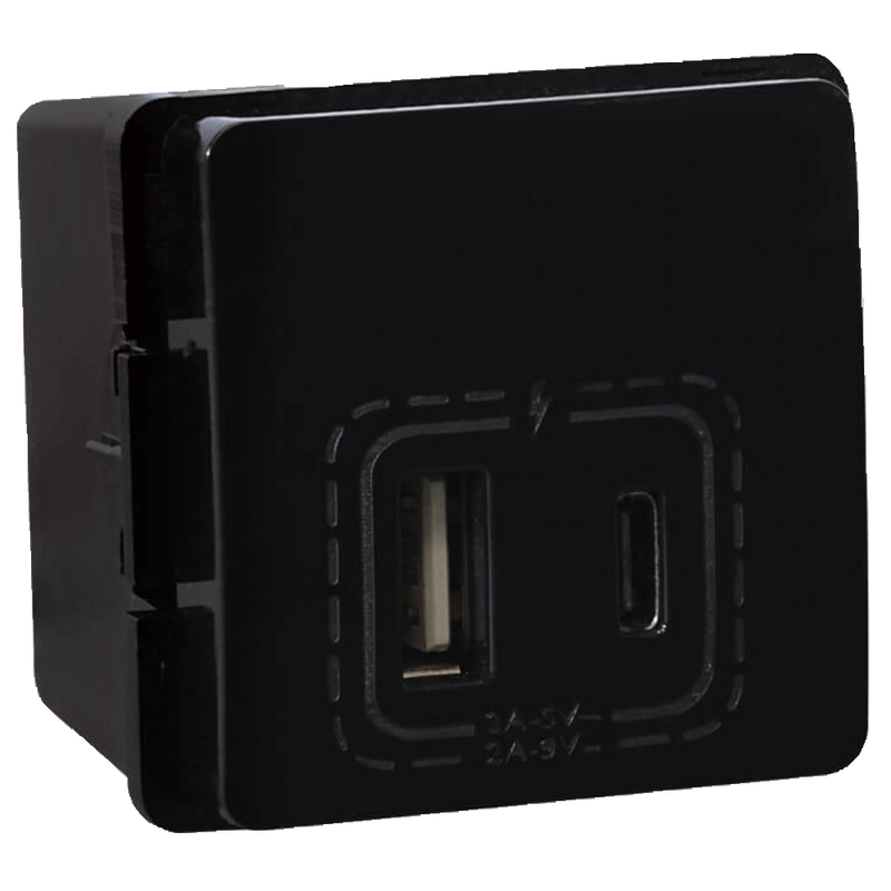 Veti 1 - 18W Combined USB-A & USB-C Socket Outlet Black