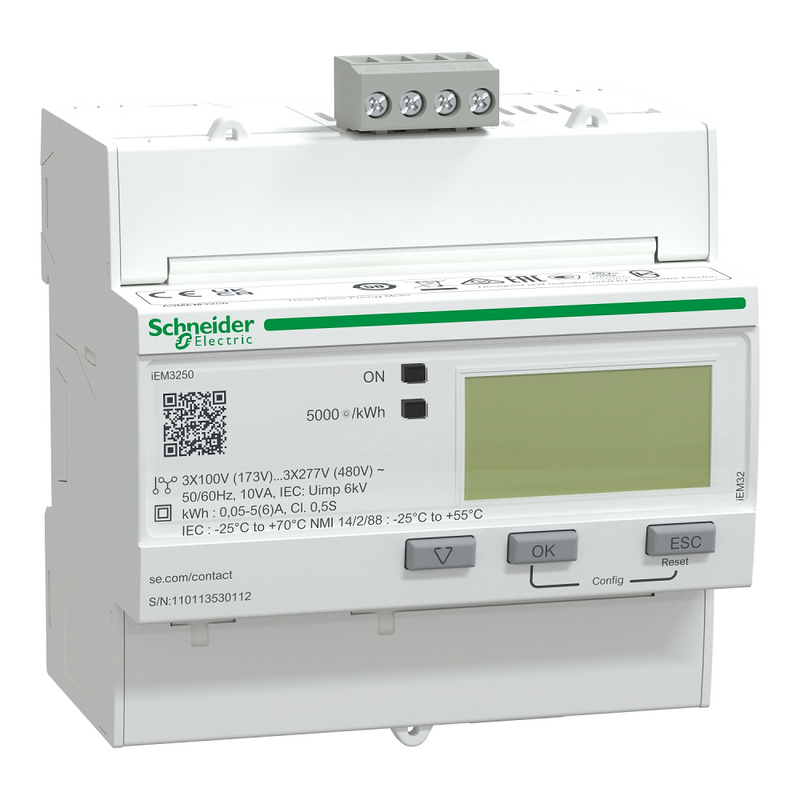 Schneider 3PH+N kWh Meter - 1A/5A CT Operated, DIN-Rail