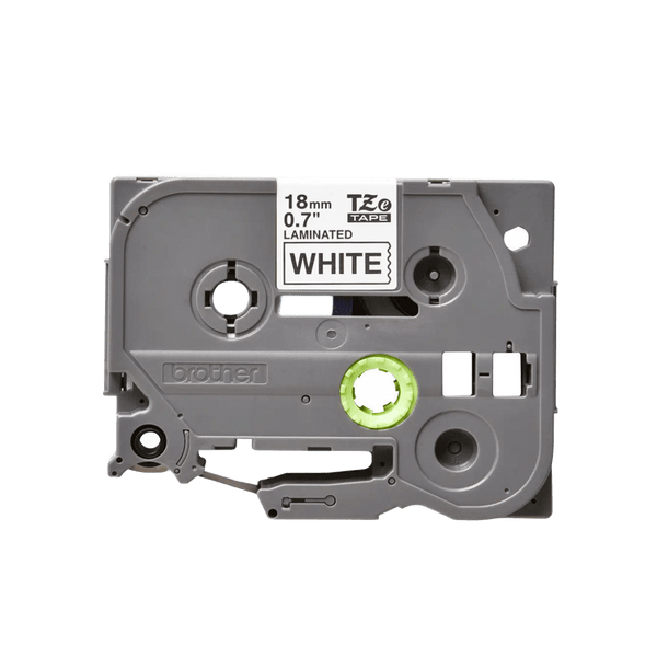 Brother 18mm Laminated Label Tape - Black Text on White Background, 8m Roll, Outdoor Durable