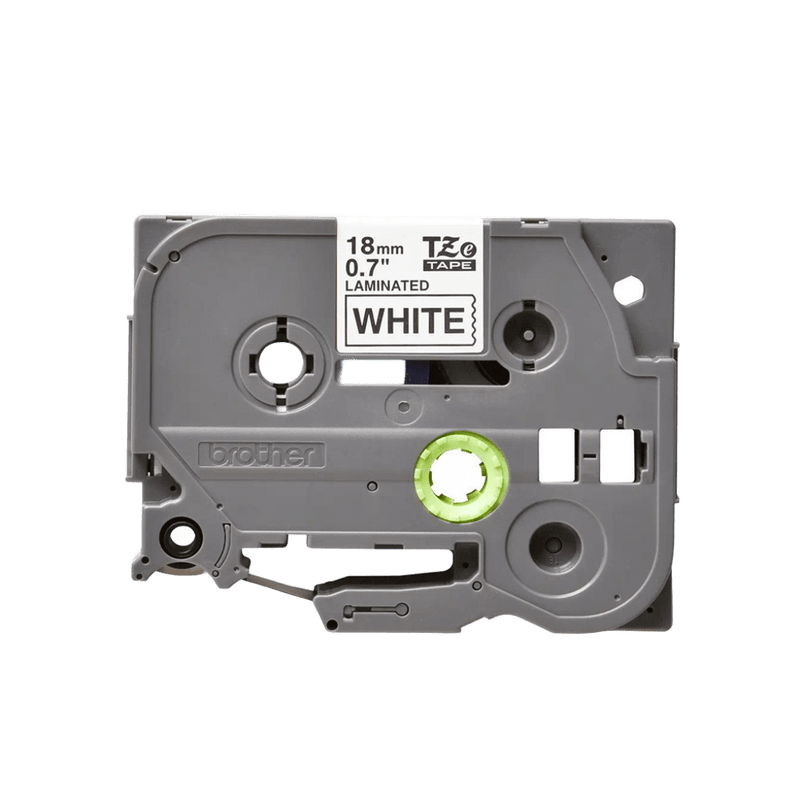 Brother 18mm Laminated Label Tape - Black Text on White Background, 8m Roll, Outdoor Durable