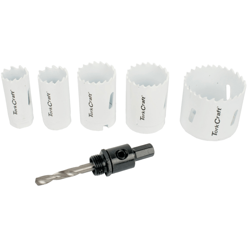 Tork Craft Tork Craft 6-Piece Bi-Metal Holesaw Set - 22 to 51mm with 3/8″ Hex Mandrel