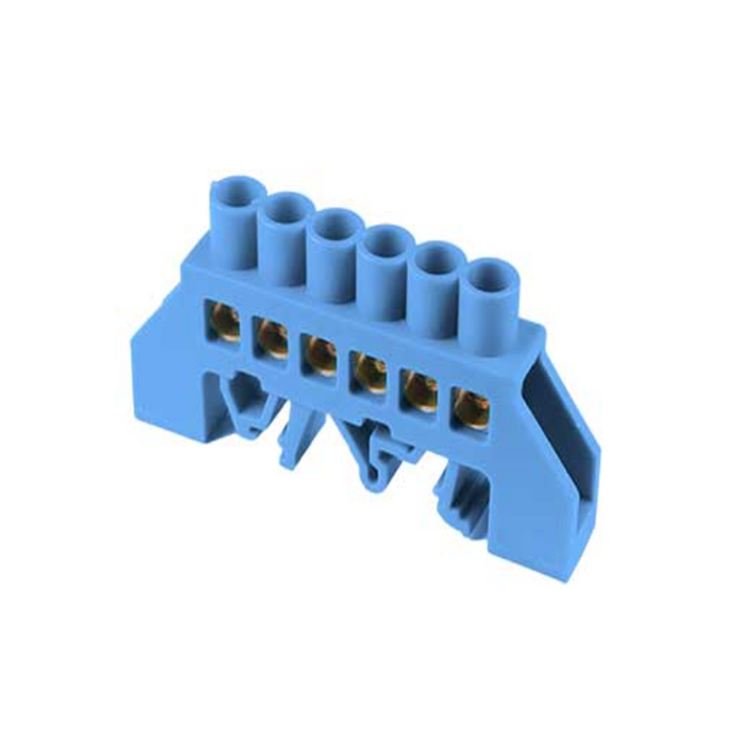6-Way Blue Neutral Bar - 6x9mm, 16mm DIN Mount