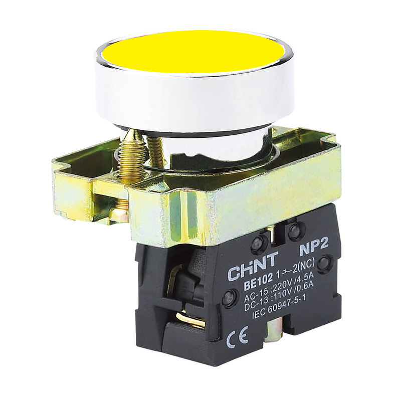 Chint Pushbutton - Metal Head, Yellow, 1NO Contact (Complete Unit)