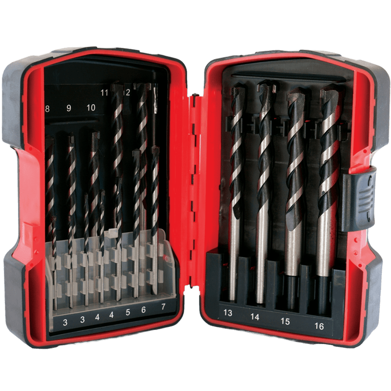 Tork Craft Masonry Drill Bit Set - 16 Pieces, 3-16 mm
