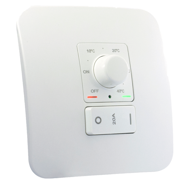 Veti 1 - Underfloor Heating Thermostat - Rotary Control, 3kW with 20A 2-Pole Isolator, 4×4 White