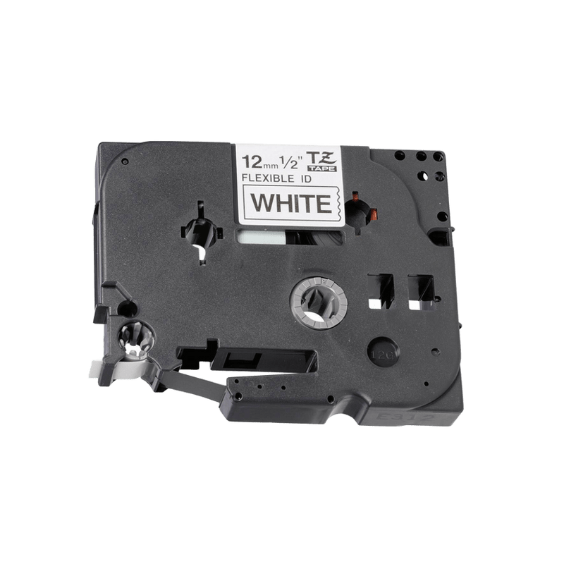 Brother 12mm Flexible Laminated Label Tape - Black Text on White Background, 8m Roll