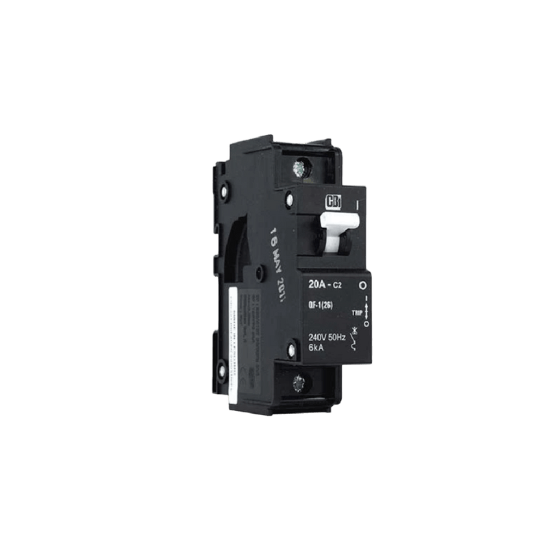 CBI 10A 1 Pole Mini Rail MCB - 6kA, Curve 2, Black (White Handle)
