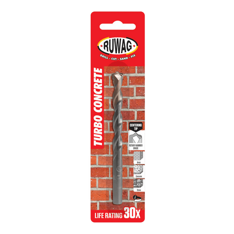 Ruwag Harden 10.00mm Turbo Drill Bit - Masonry/Brick/Concrete X30 Life (Carded)