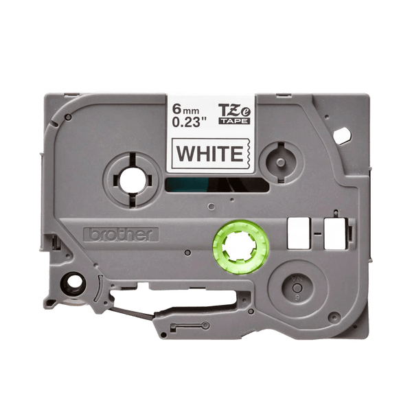 Brother 6mm Laminated Label Tape - Black Text on White Background, 8m Roll, Outdoor Durable