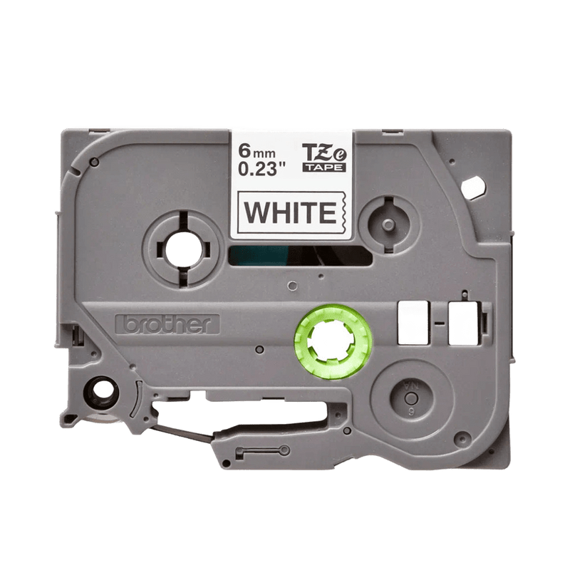 Brother 6mm Laminated Label Tape - Black Text on White Background, 8m Roll, Outdoor Durable