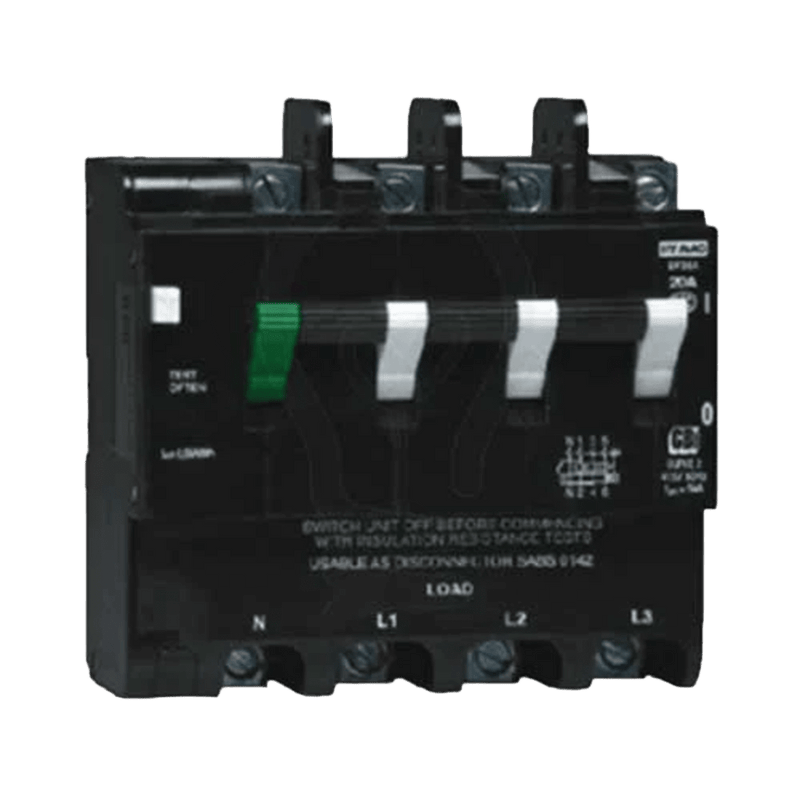 CBI 80A 3P+N Earth Leakage with Overload Protection - 6kA, Mini Rail, 4.5 Mod (117mm, White/Green Handle)