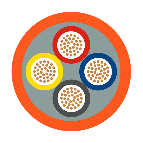 PVC Nitrile Trailing Cable 6.0 mm² × 4 Cores, Orange - 600/1000 V (35 A)