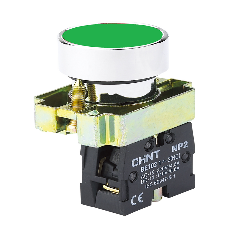 Chint Pushbutton - Metal Head, Green, 1NO Contact (Complete Unit)