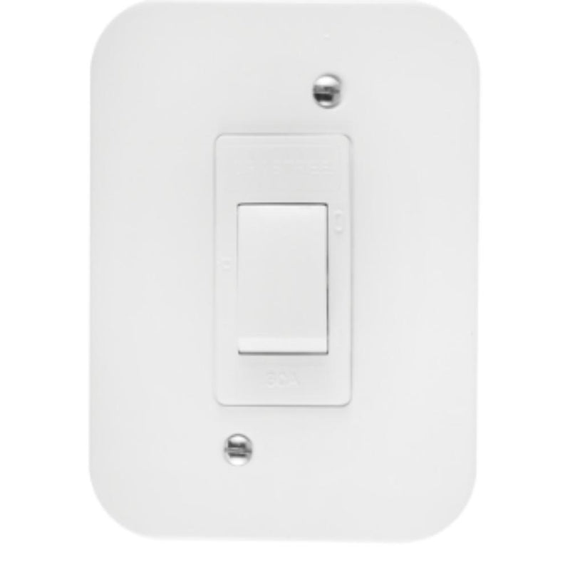 Crabtree Classic Industrial 30 A Isolator - 2‑Pole, Surface Mount, 119 × 83 mm, White
