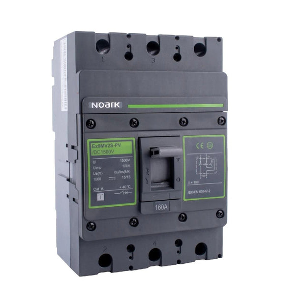 Electrical circuit breaker with green labels on a white background