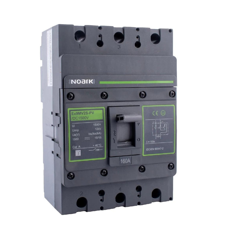 Electrical circuit breaker with green labels on a white background