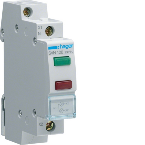 Hager Indicator Light - Red/Green, DIN Rail 18mm, 230VAC