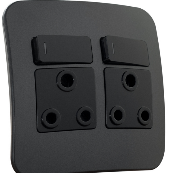 Veti 1 - Double SSO 16A Socket Outlet Gunmetal/Black Switch