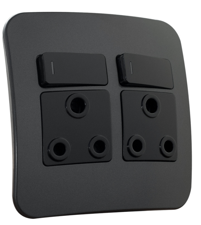 Veti 1 - Double SSO 16A Socket Outlet Gunmetal/Black Switch