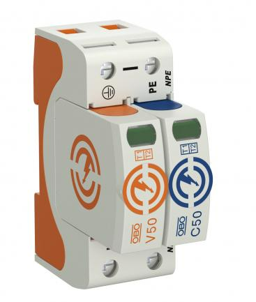 OBO Lightning and Surge Arrestor 50kA (2P) 1PH+N Type 1+2 DIN Mount