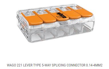 WAGO 5‑Way Splice Connector - 0.14 mm² to 4 mm², Orange