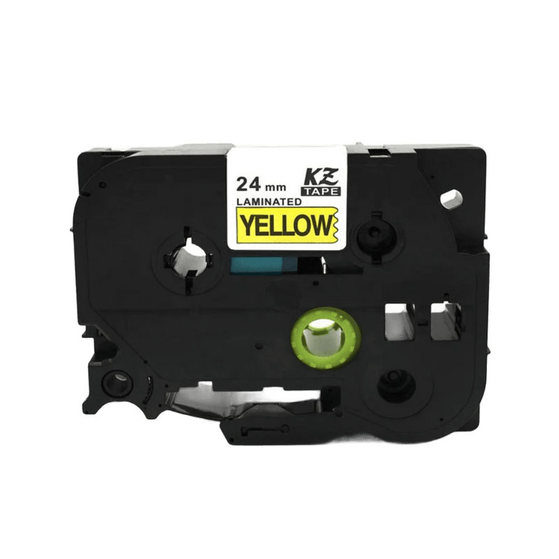 Brother 24mm Laminated Label Tape - Black Text on Yellow Background, 8m Roll