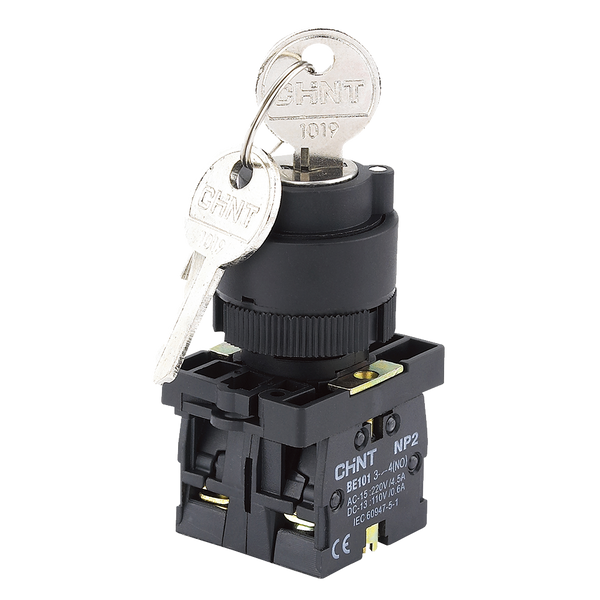 Chint Key Switch - Flush, 22mm Round, 2 Position Maintained, 1NO + 1NC
