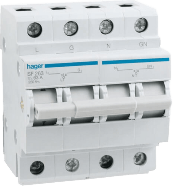 Hager 63A 2-Pole Changeover Switch - DIN Rail Mount, Centre Off