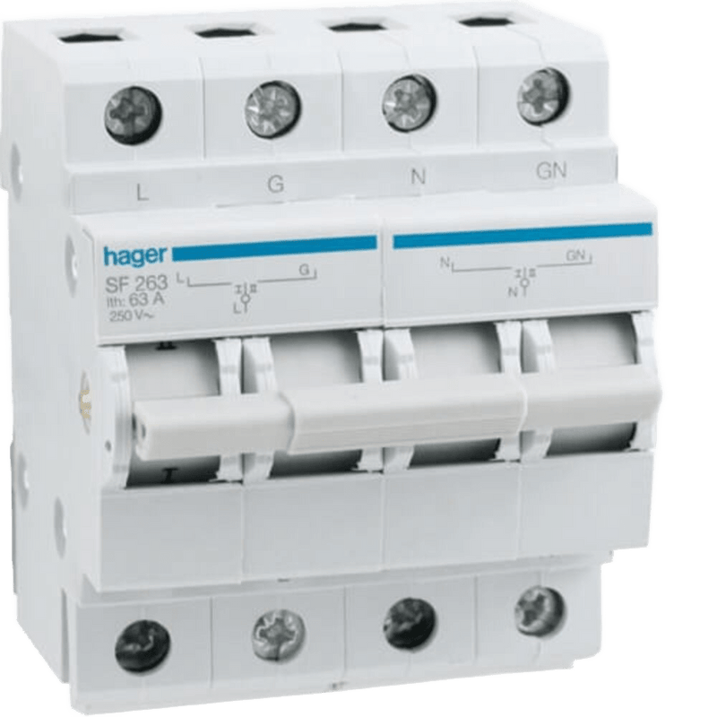 Hager 63A 2-Pole Changeover Switch - DIN Rail Mount, Centre Off