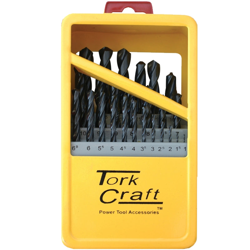 Tork Craft 25‑Piece HSS Drill Bit Set with Roll‑Forged Metal Case