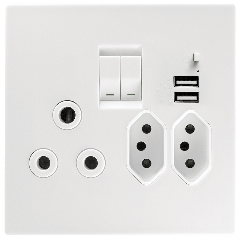 Crabtree Topaz Combo SSO - 1×16A RSA + 2×16A V‑Slim + 2×USB 2100 mA, 4×4 White