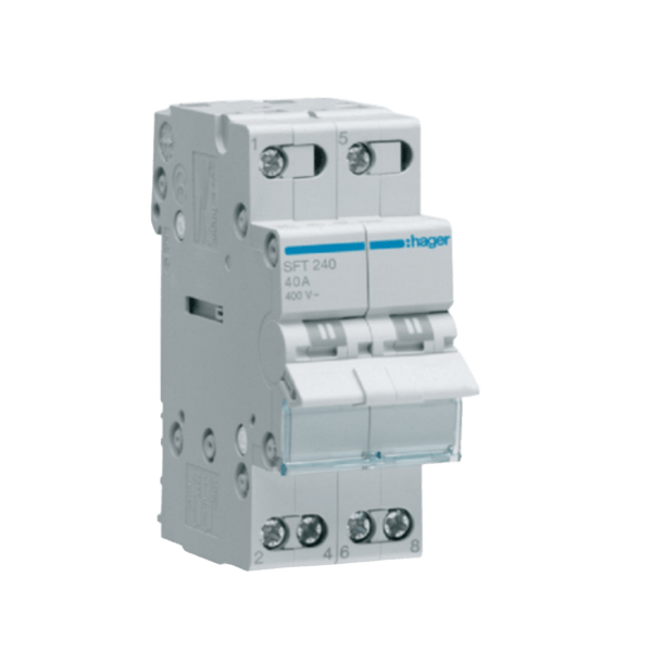 Hager Changeover Switch - 40A, 2 Pole, DIN Mount, Centre Off