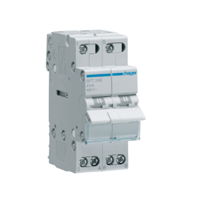 Hager Changeover Switch - 40A, 2 Pole, DIN Mount, Centre Off